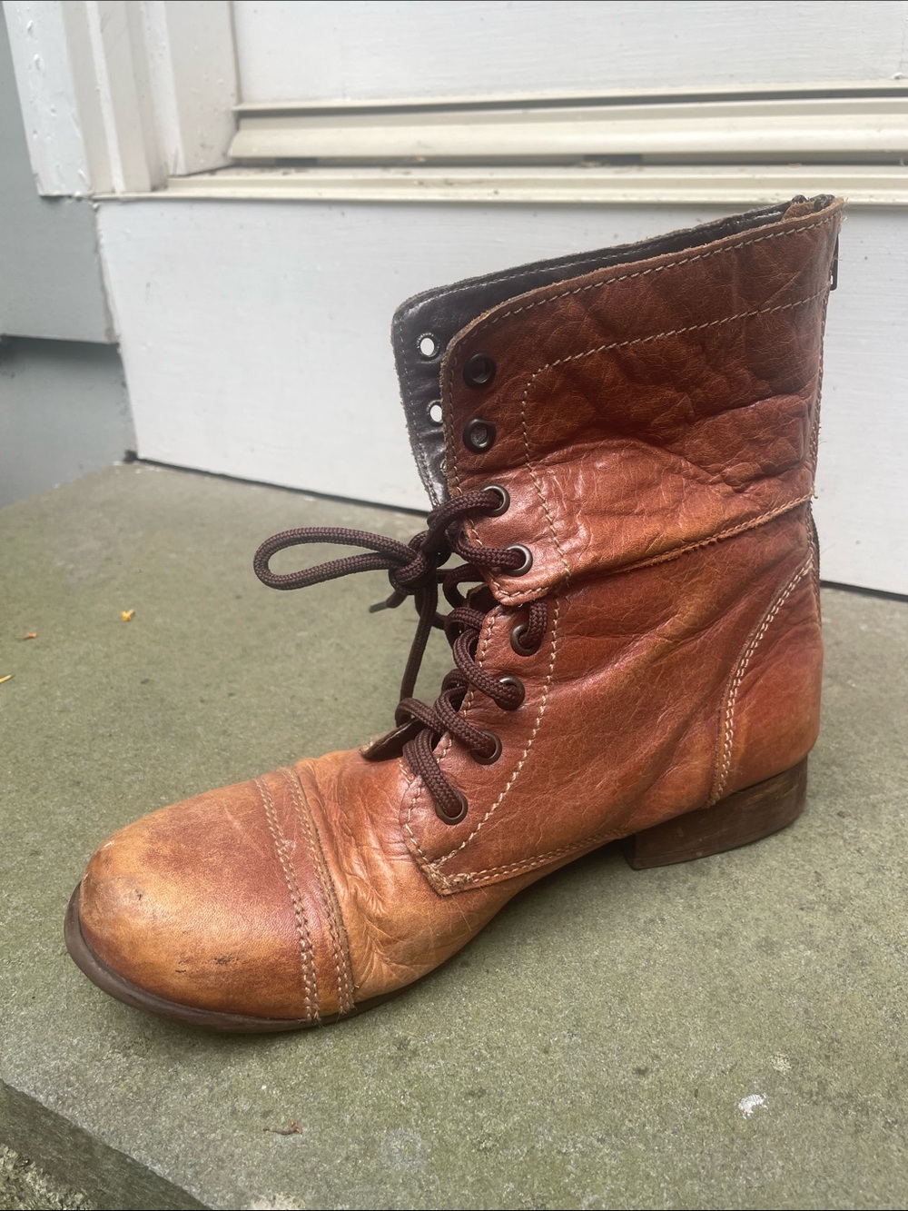 Steve Madden Cognac Brown Leather Lace-Up Ankle Boots - Picture 4 of 16